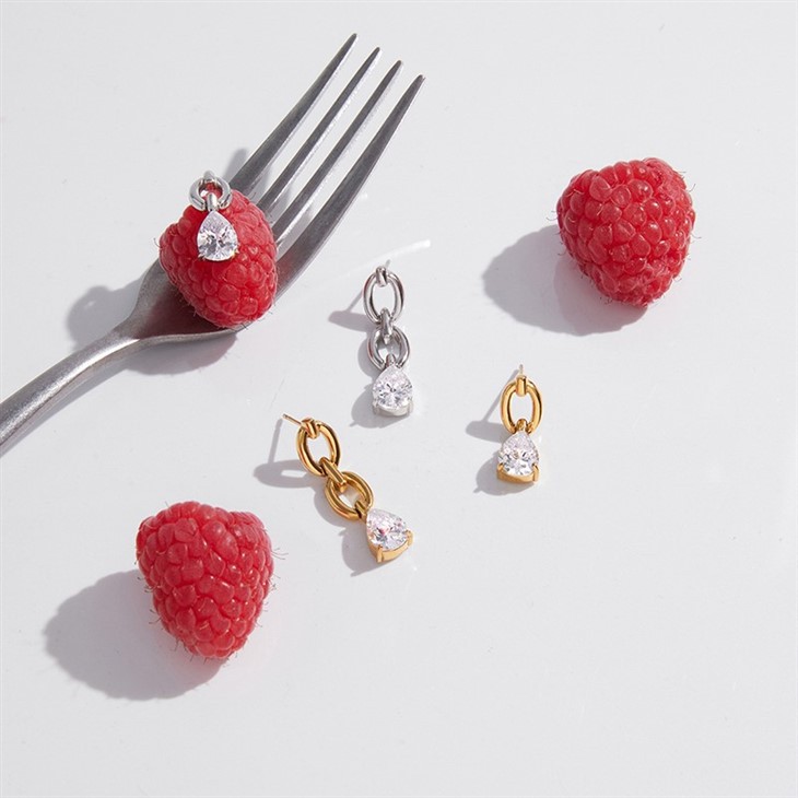 Minimal Asymmetrical Zircon Drop Earring high quality