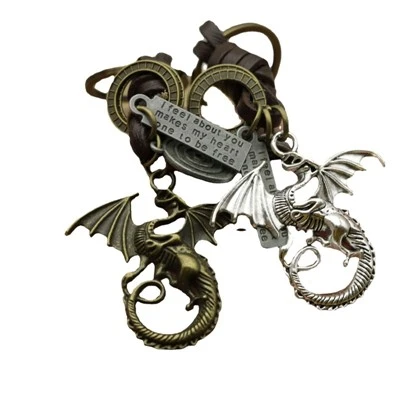 Keychain Dragon Cré-umha|Fob Eochair Alloy Leathar Braided